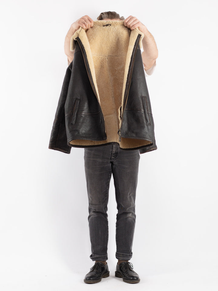 Vintage 80's Men Sheepskin Jacket in Brown