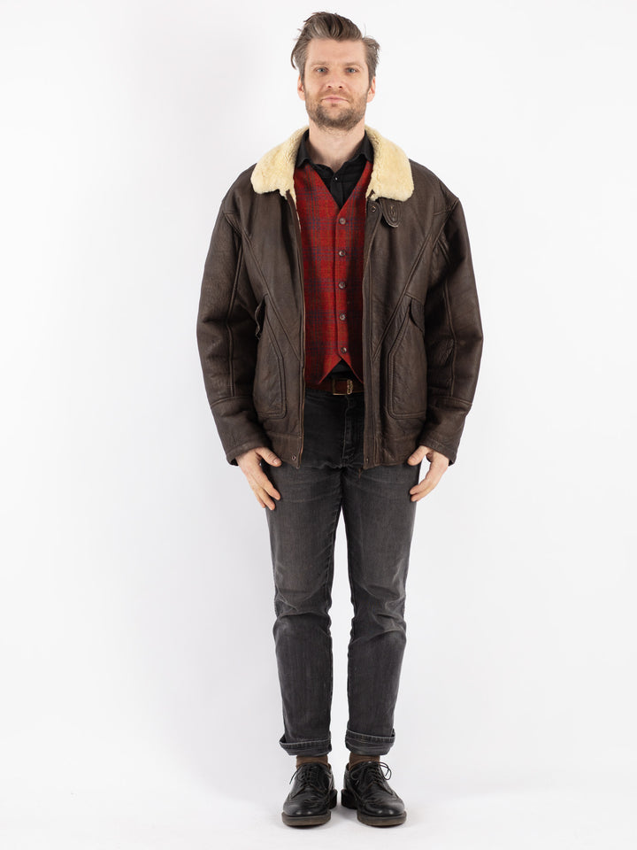 Vintage 80's Men Sheepskin Jacket in Brown