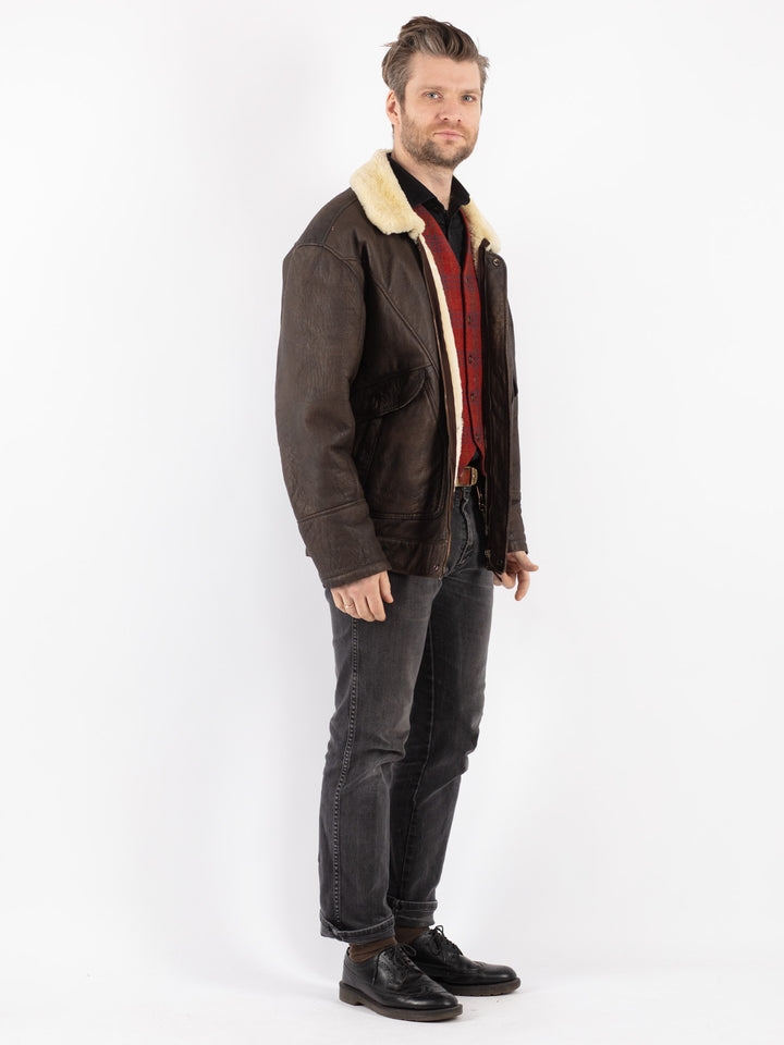Vintage 80's Men Sheepskin Jacket in Brown