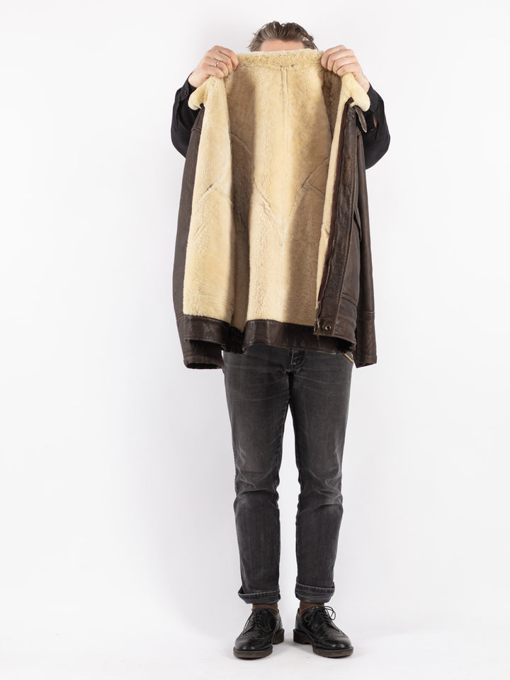 Vintage 80's Men Sheepskin Jacket in Brown