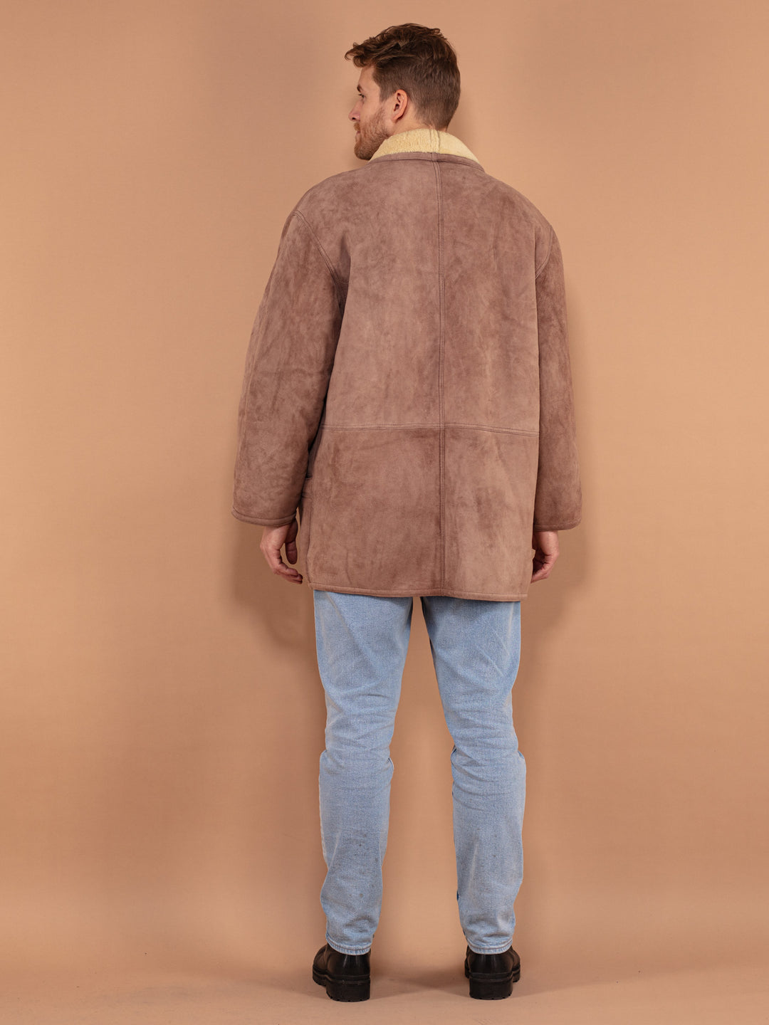 Vintage 80's Men Shearling Suede Coat in Brown - NorthernGrip