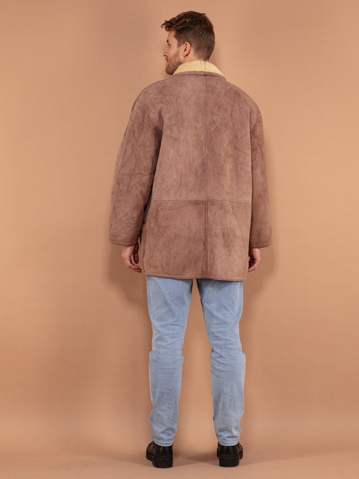 Vintage 80's Men Shearling Suede Coat in Brown - NorthernGrip