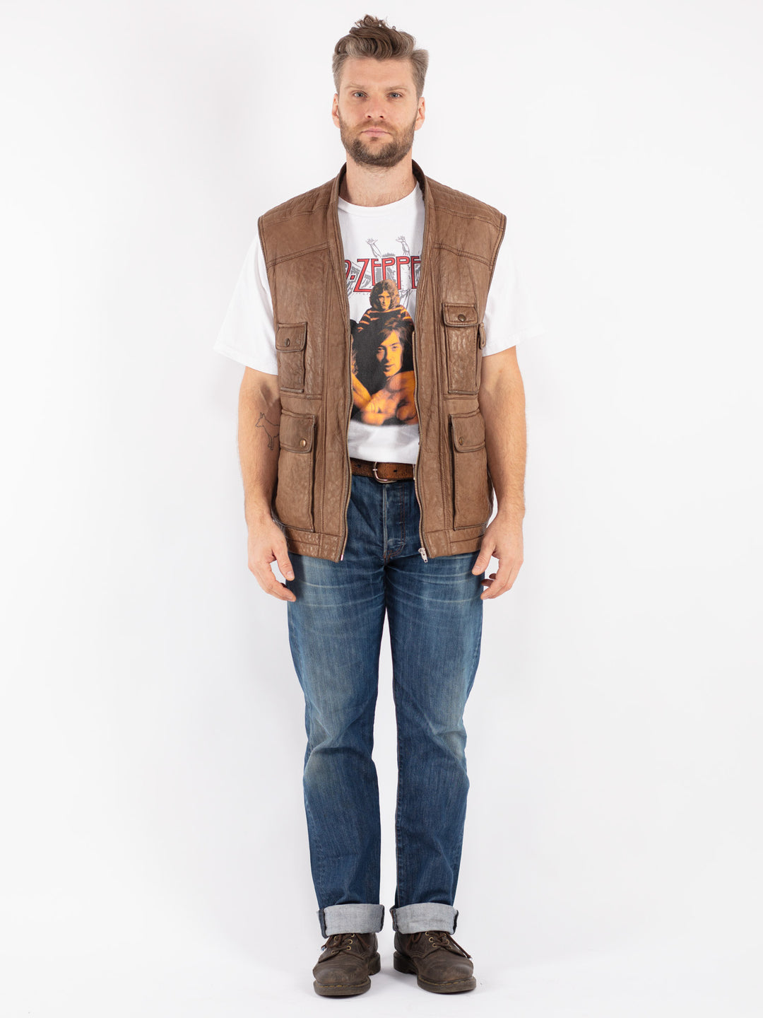 Vintage 80's Men Sheepskin Vest in Beige - NorthernGrip