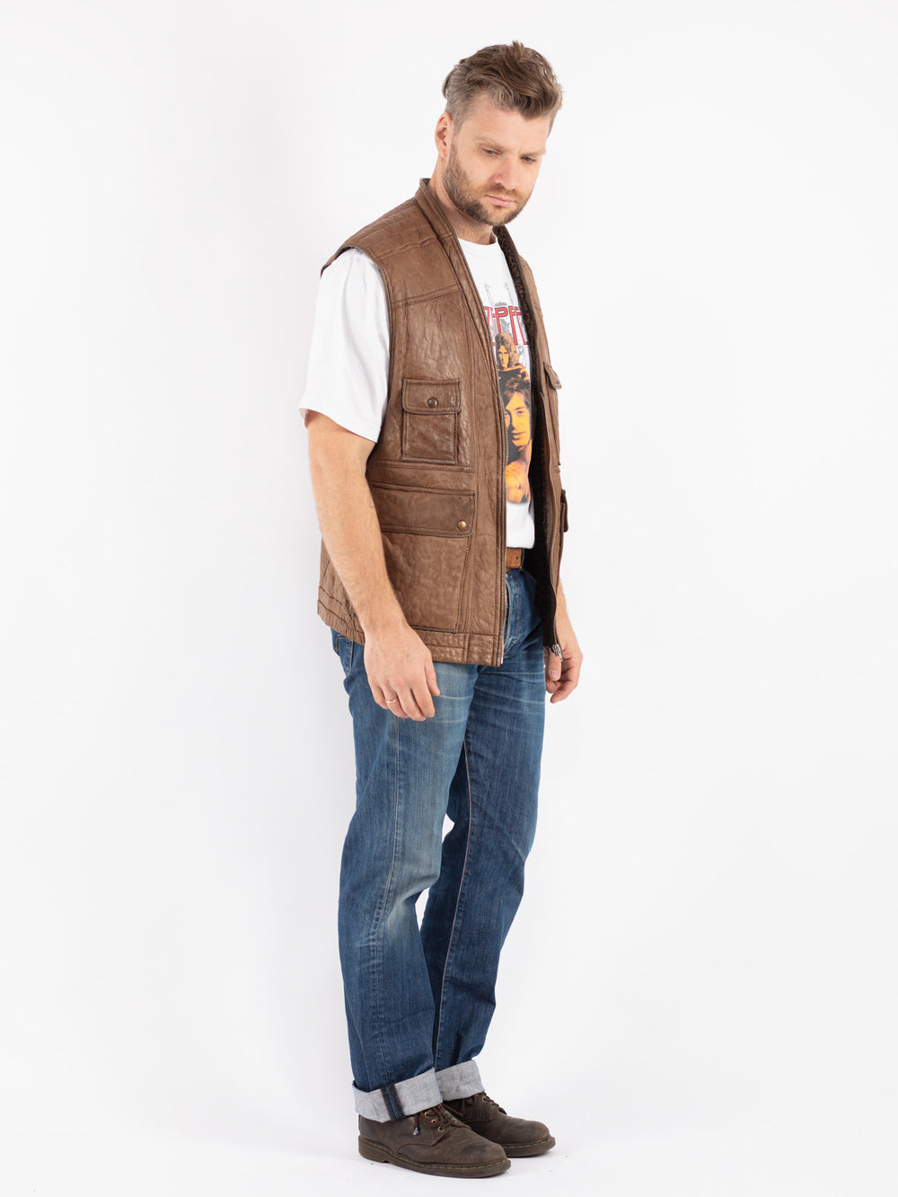 Vintage 80's Men Sheepskin Vest in Beige - NorthernGrip