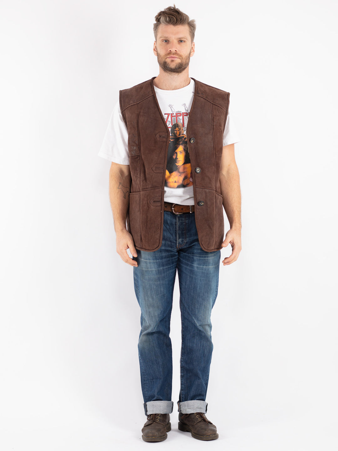 Vintage 80's Men Sheepskin Vest in Brown