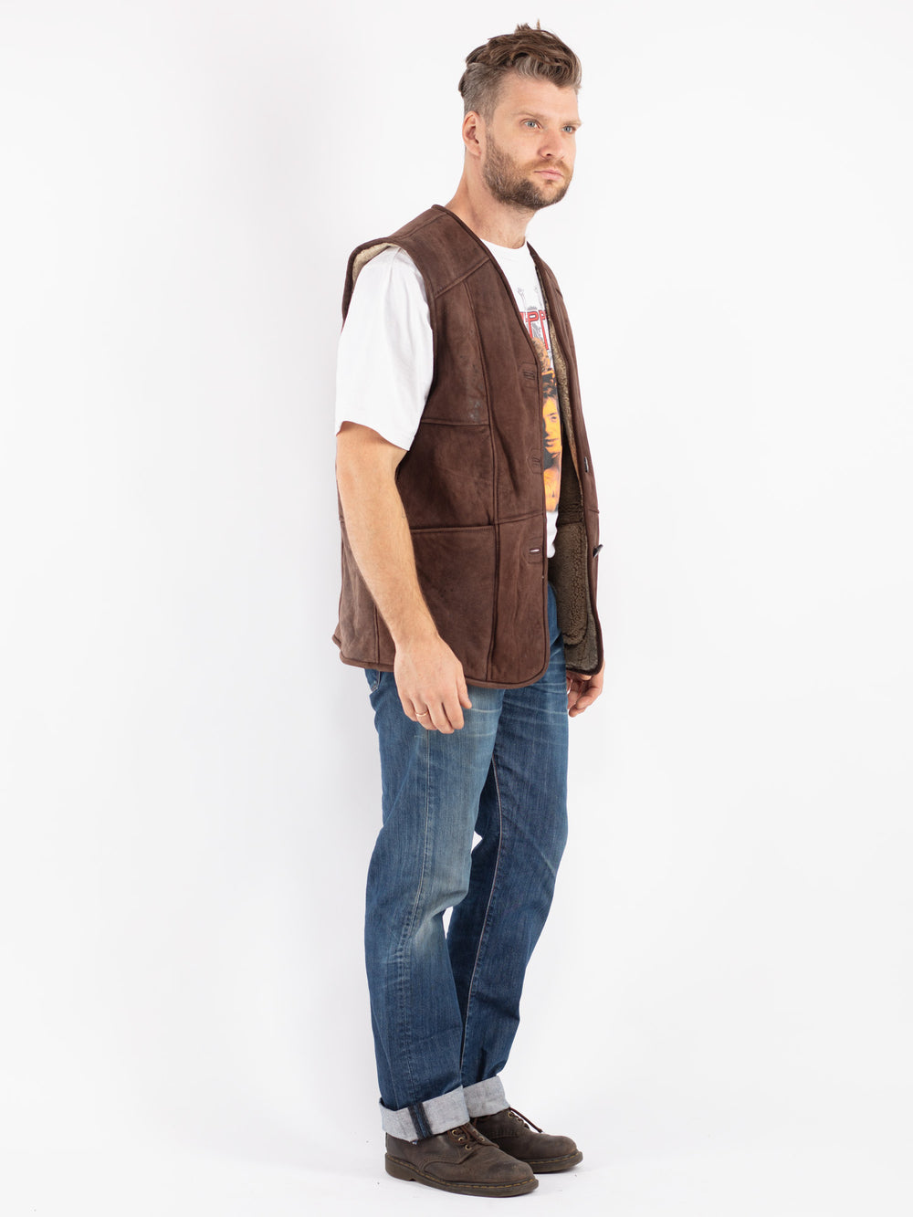 Vintage 80's Men Sheepskin Vest in Brown
