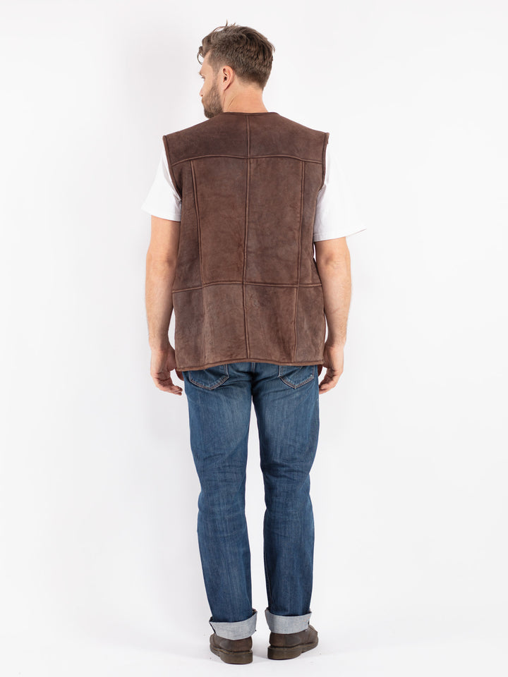 Vintage 80's Men Sheepskin Vest in Brown