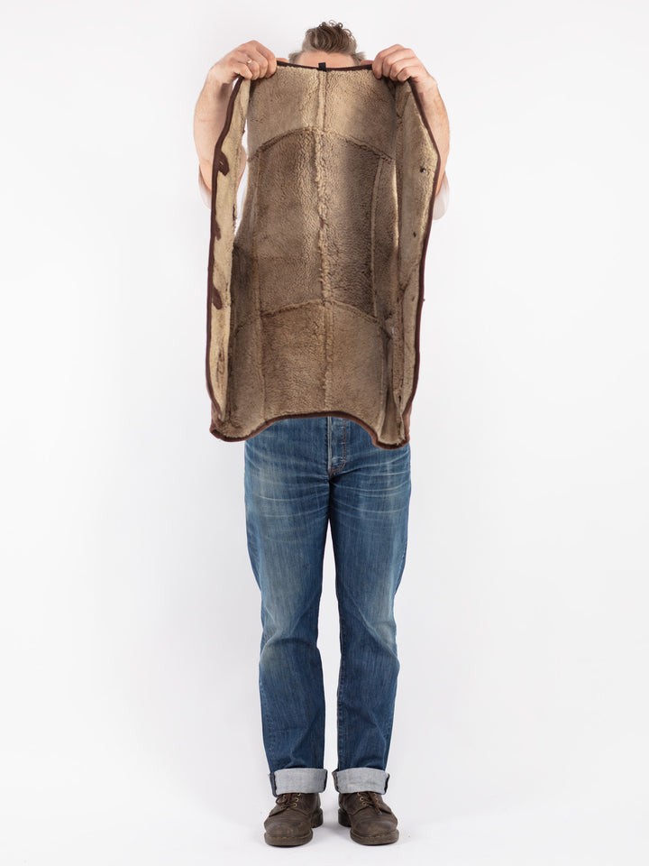 Vintage 80's Men Sheepskin Vest in Brown