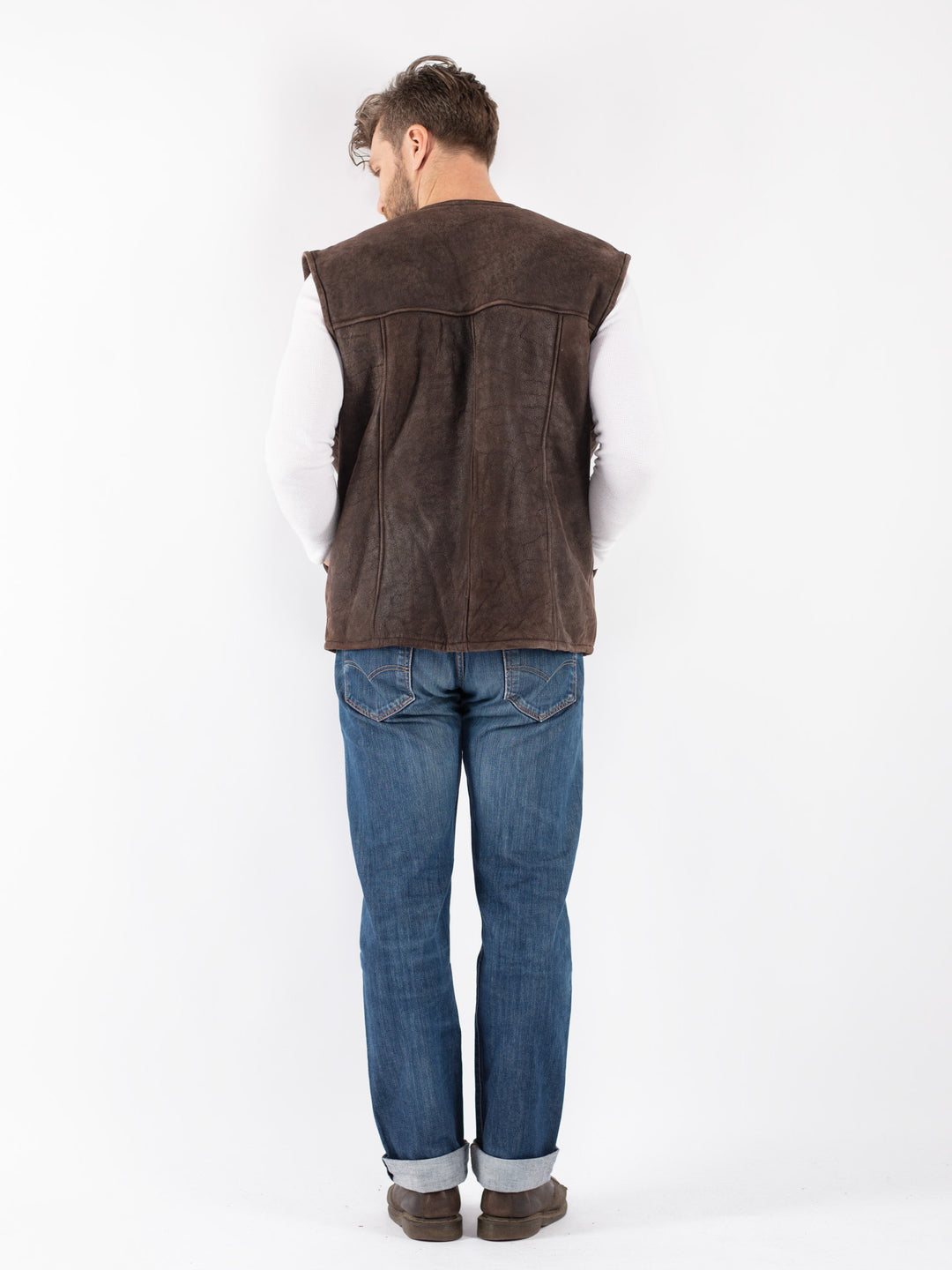 Vintage 80's Men Sheepskin Vest in Brown