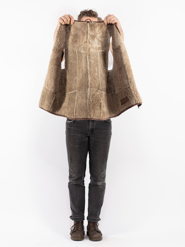 Vintage 80's Men Sheepskin Vest in Brown