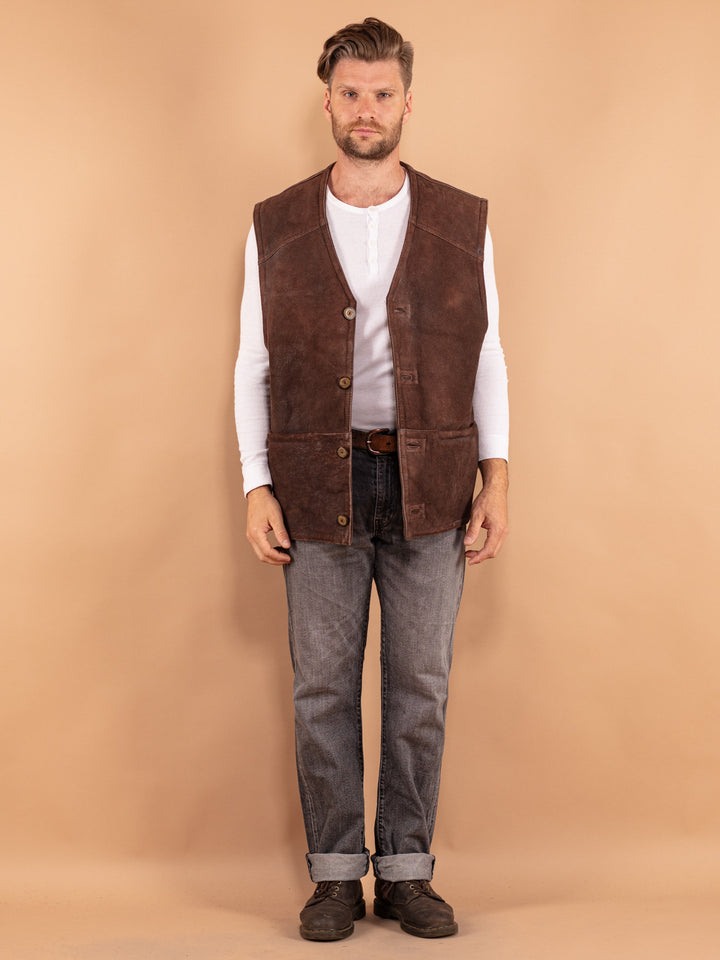 Vintage 80's Men Sheepskin Vest in Brown