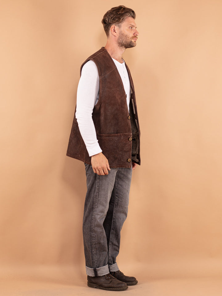 Vintage 80's Men Sheepskin Vest in Brown
