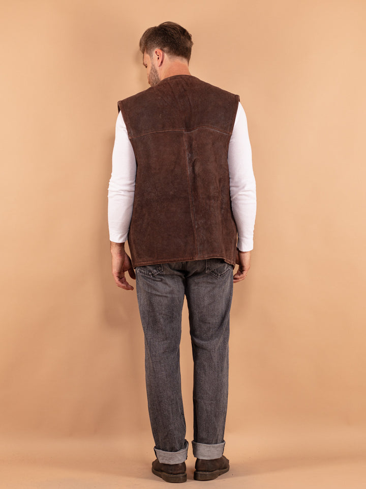 Vintage 80's Men Sheepskin Vest in Brown