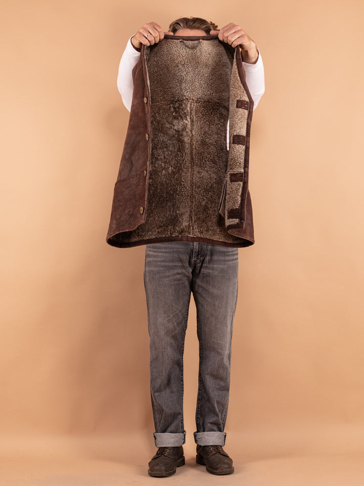 Vintage 80's Men Sheepskin Vest in Brown