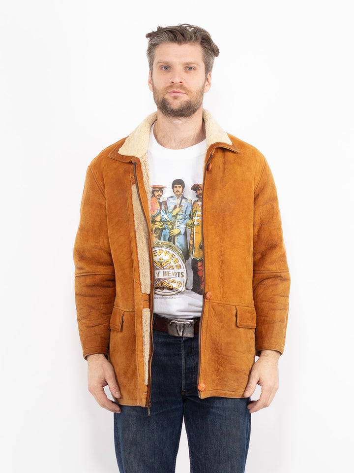 Vintage 80's Men Sheepskin Jacket in BrownZ2680