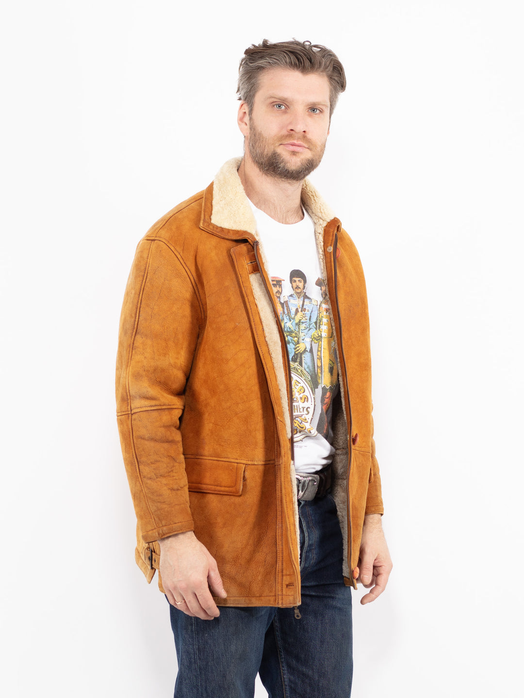 Vintage 80's Men Sheepskin Jacket in BrownZ2680