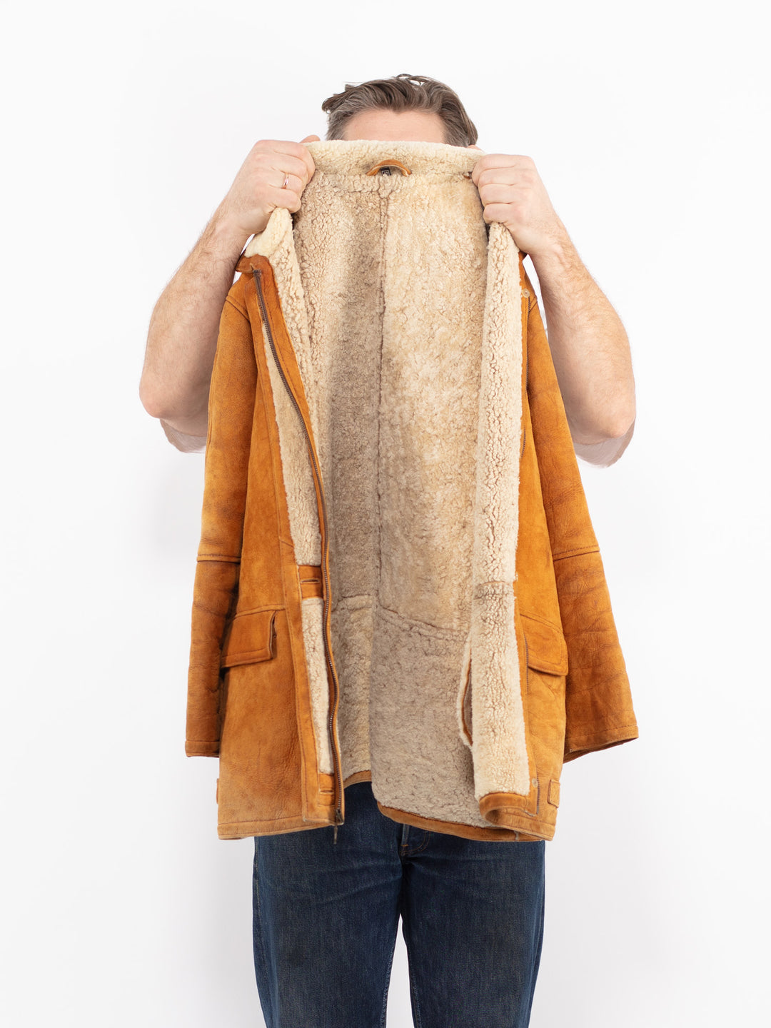 Vintage 80's Men Sheepskin Jacket in BrownZ2680