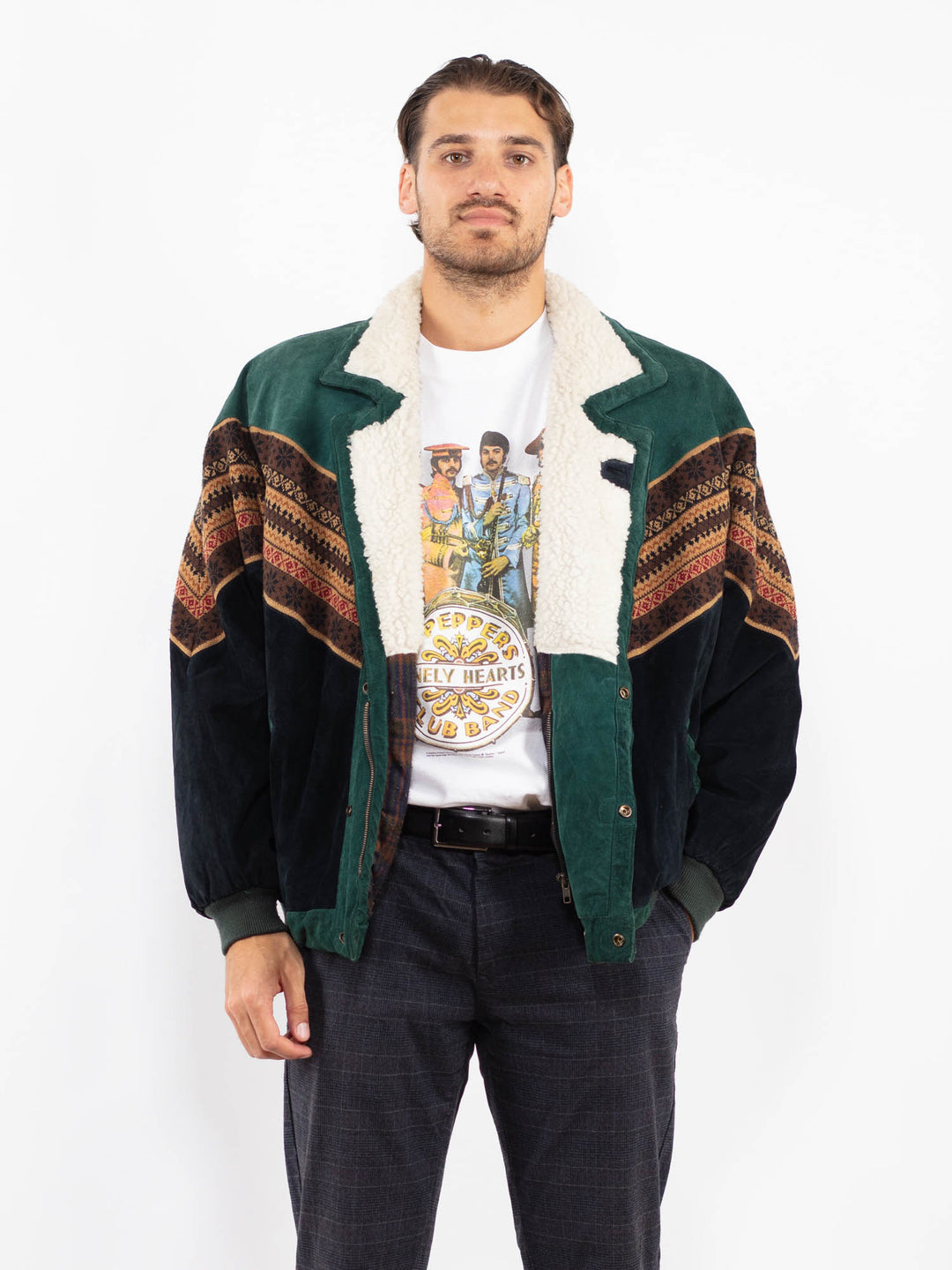 Vintage 80's Men Suede Sherpa Jacket in MultiZ2233