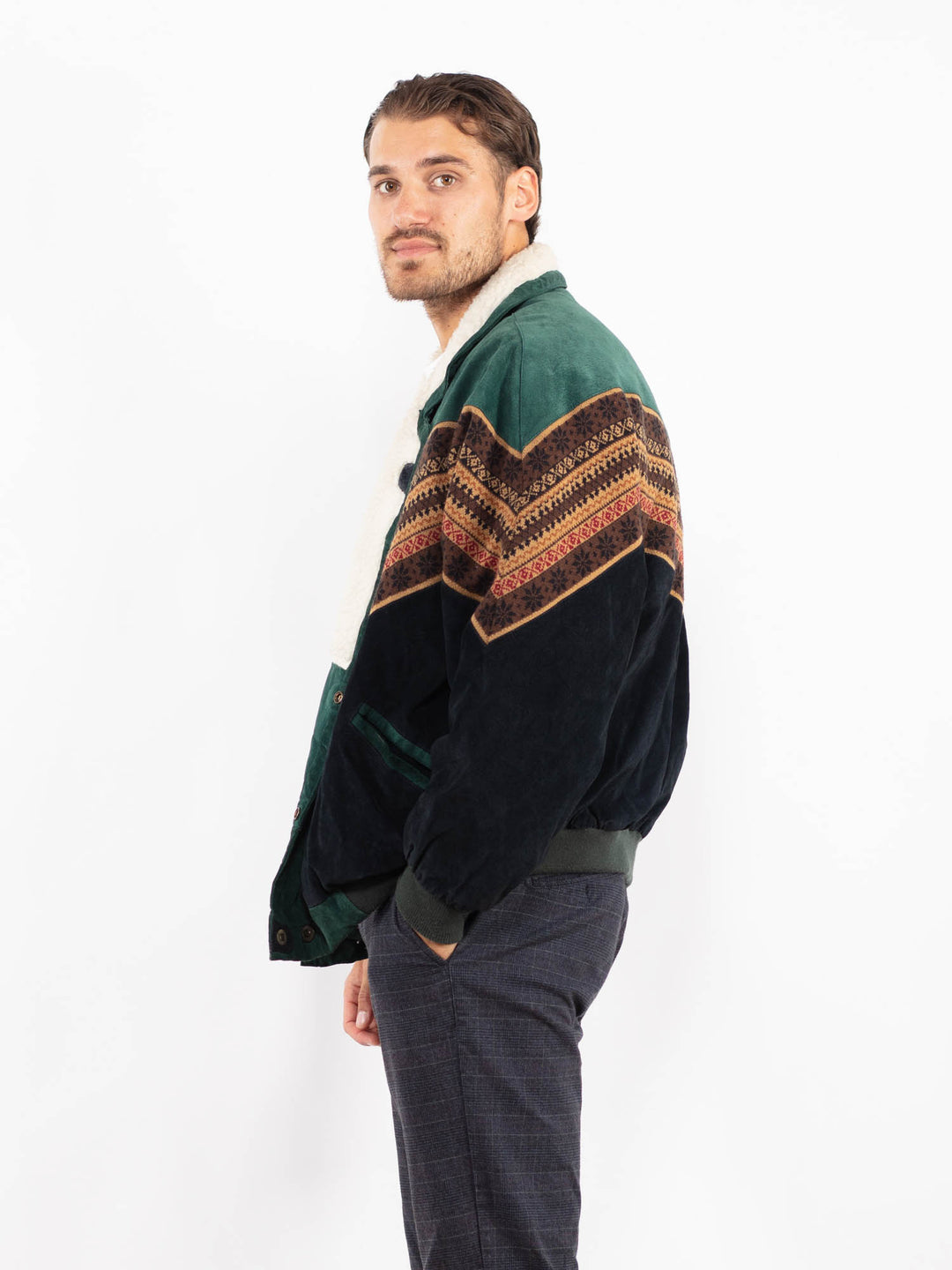 Vintage 80's Men Suede Sherpa Jacket in MultiZ2233