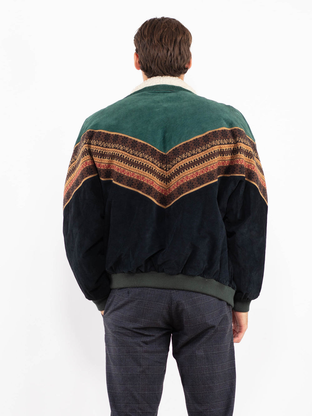 Vintage 80's Men Suede Sherpa Jacket in MultiZ2233