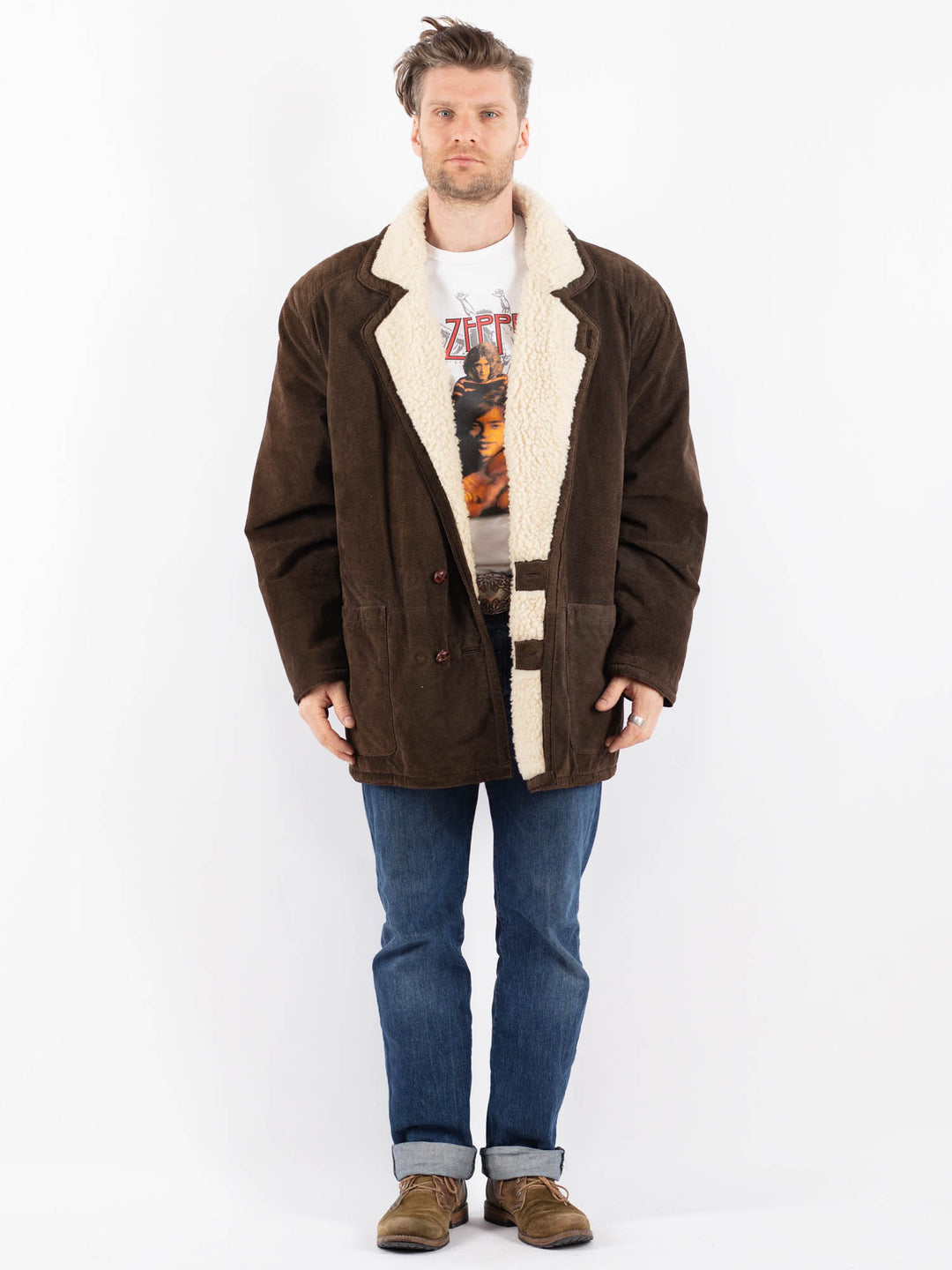 Vintage 80's Men Suede Sherpa Coat in BrownZ1547