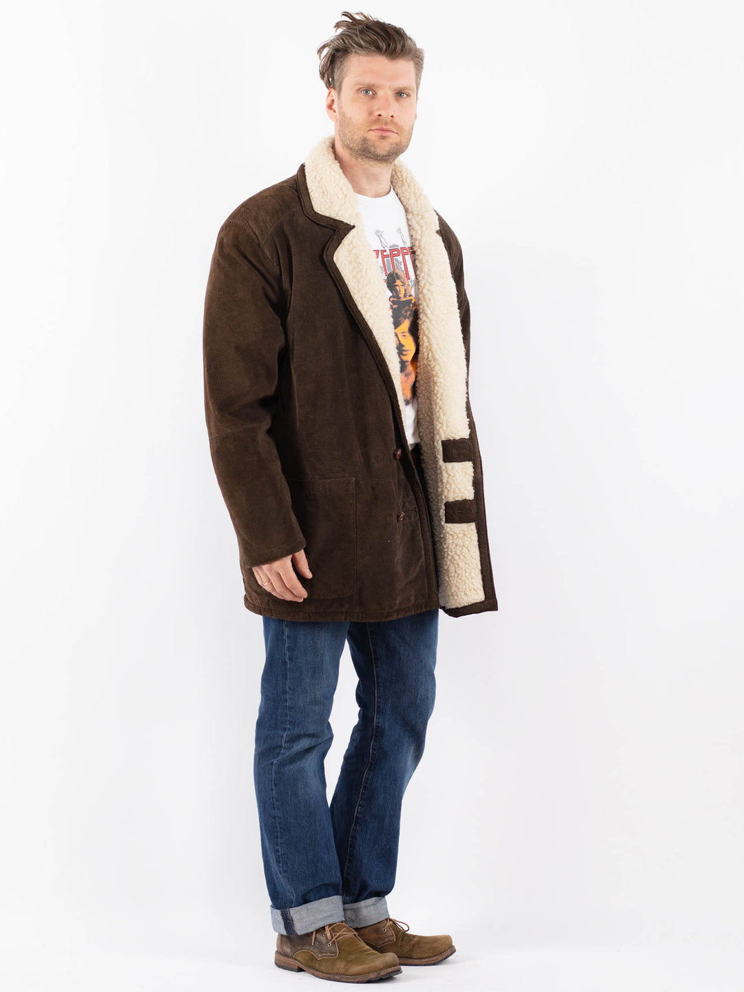 Vintage 80's Men Suede Sherpa Coat in BrownZ1547