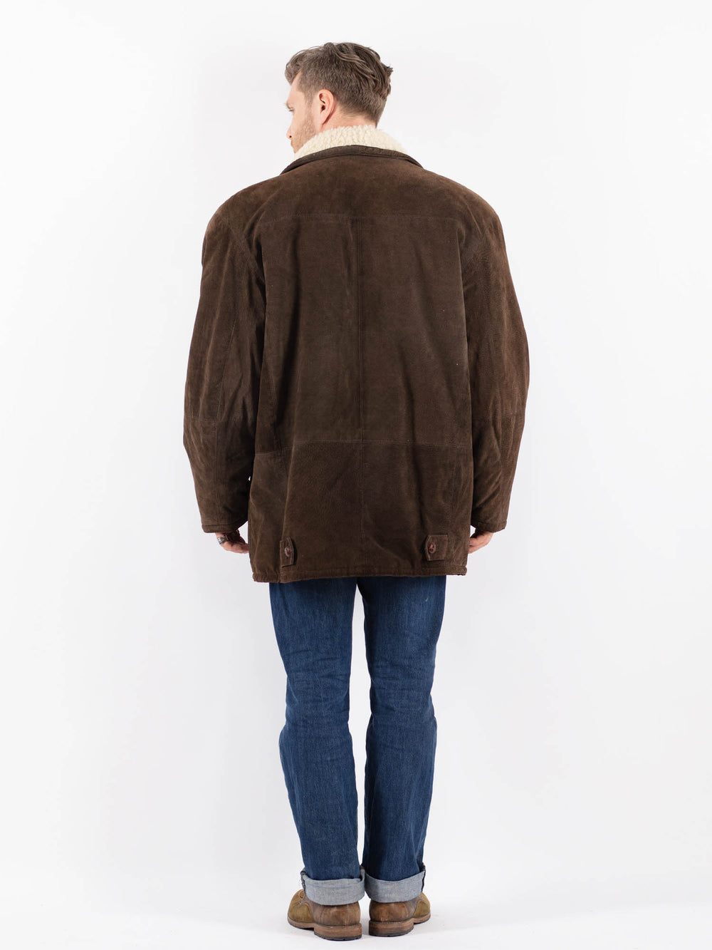 Vintage 80's Men Suede Sherpa Coat in BrownZ1547