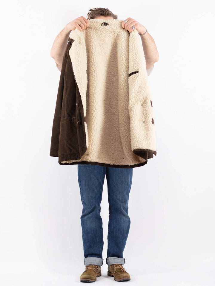 Vintage 80's Men Suede Sherpa Coat in BrownZ1547