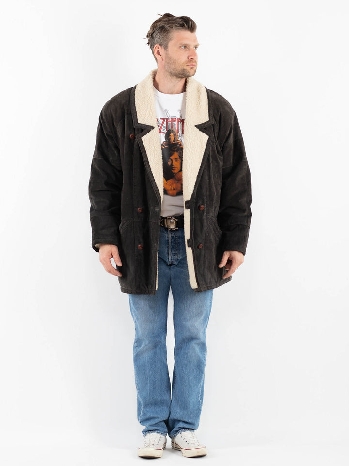 Vintage 80's Men Suede Sherpa Coat in GrayZ1787