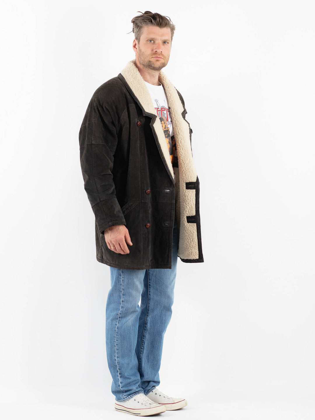 Vintage 80's Men Suede Sherpa Coat in GrayZ1787