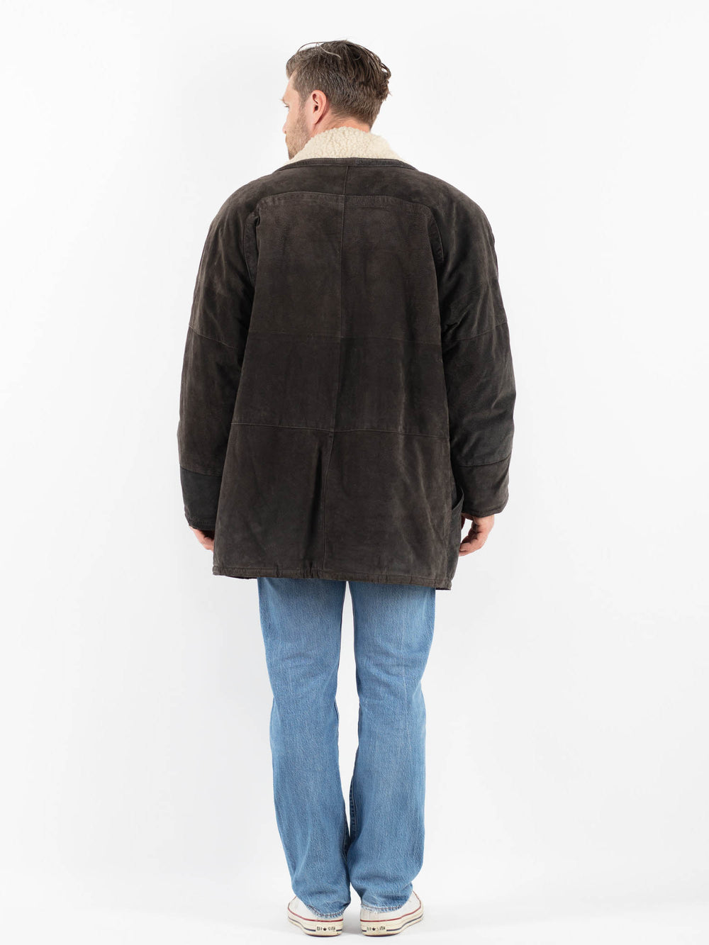Vintage 80's Men Suede Sherpa Coat in GrayZ1787