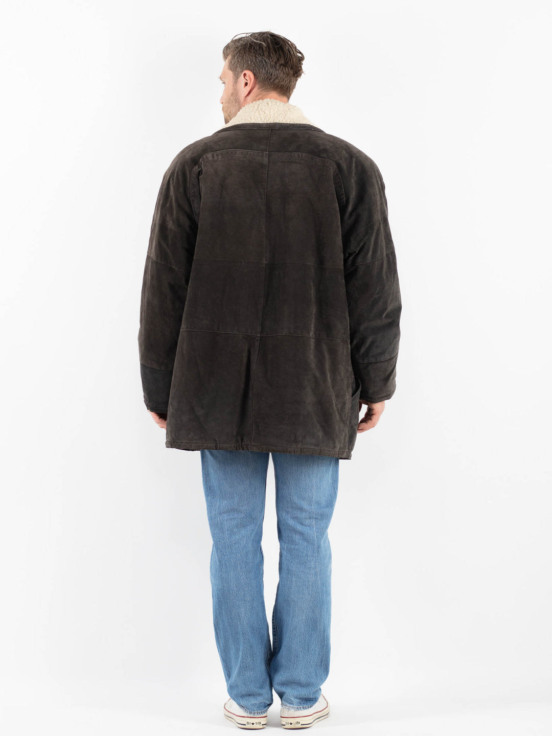 Vintage 80's Men Suede Sherpa Coat in GrayZ1787