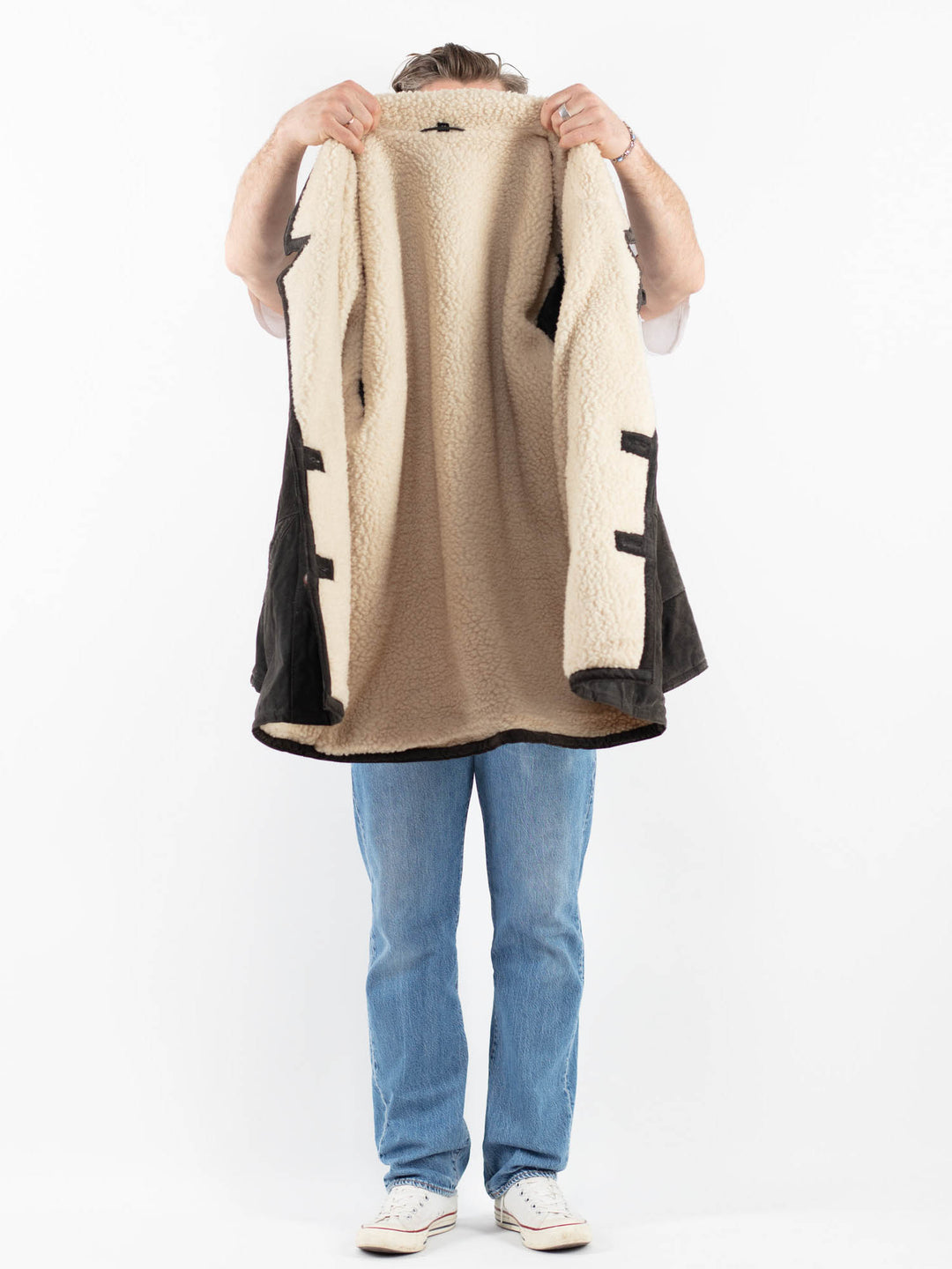 Vintage 80's Men Suede Sherpa Coat in GrayZ1787