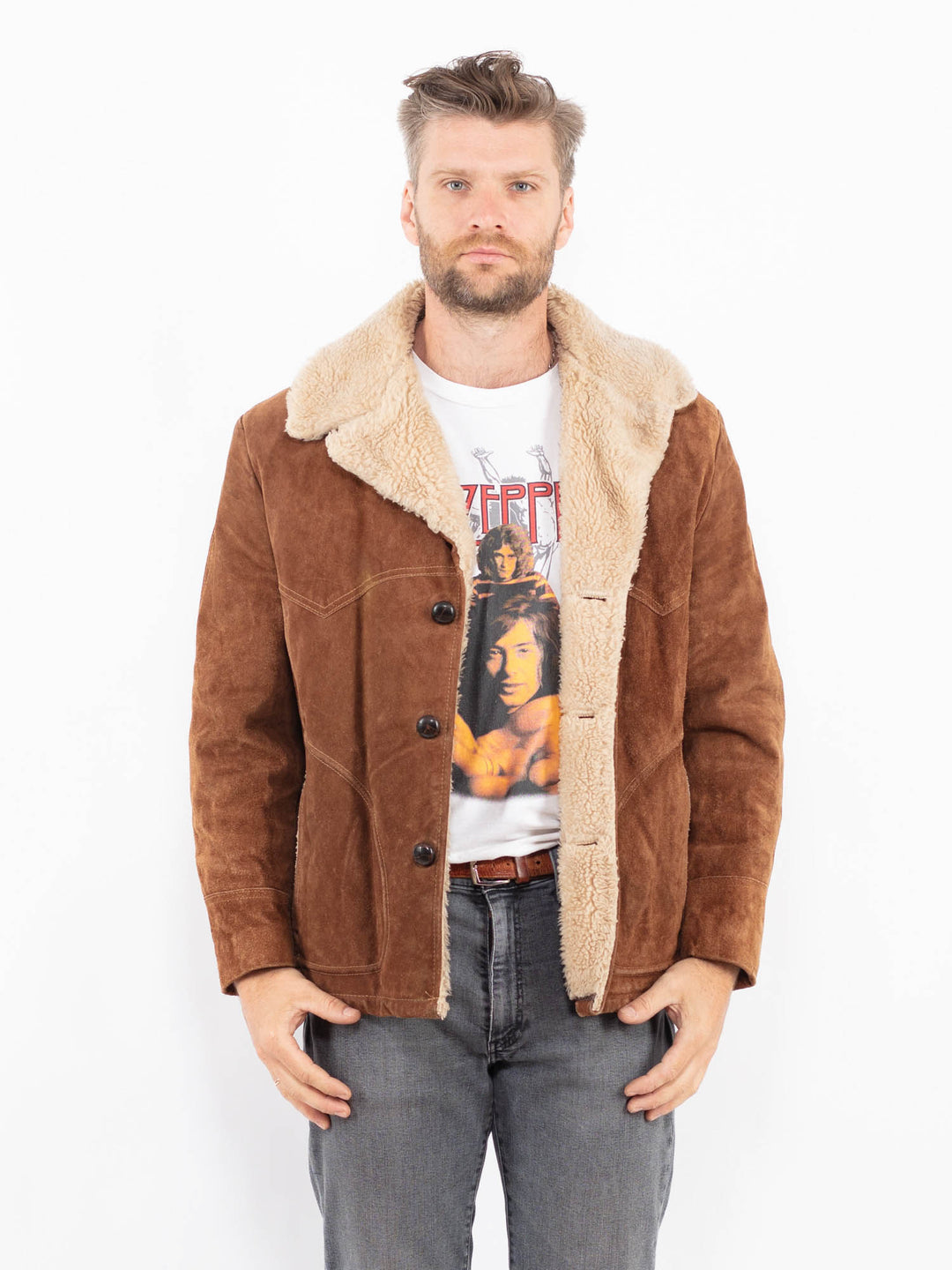 Vintage 80's Men Suede Sherpa Jacket in BrownZ2290