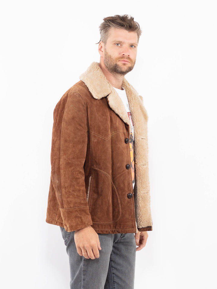 Vintage 80's Men Suede Sherpa Jacket in BrownZ2290