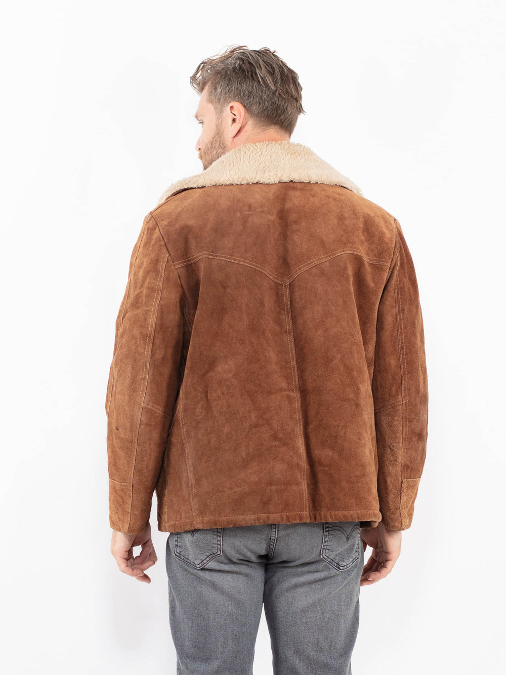 Vintage 80's Men Suede Sherpa Jacket in BrownZ2290
