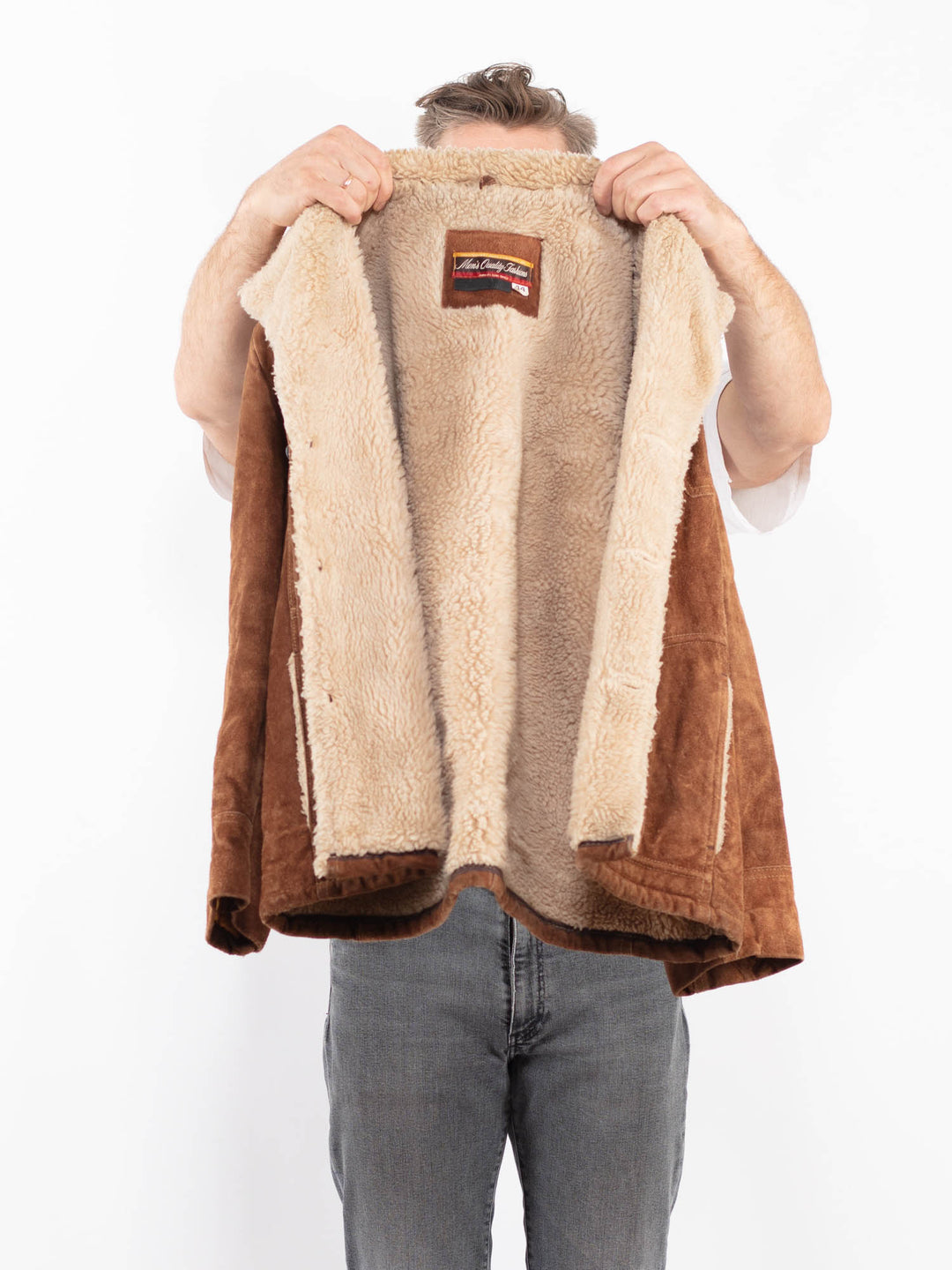 Vintage 80's Men Suede Sherpa Jacket in BrownZ2290