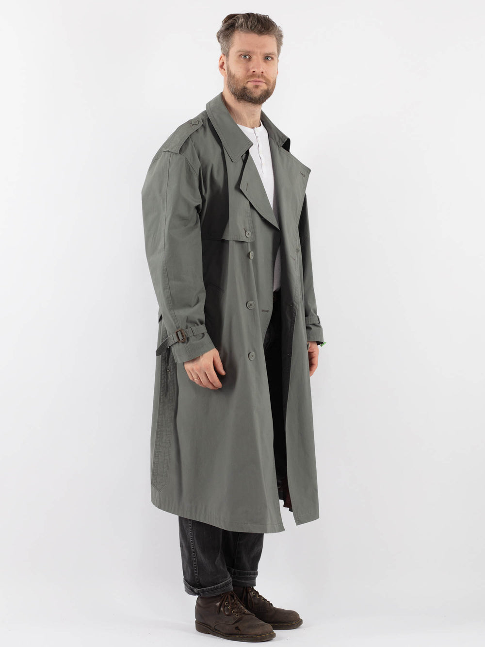 Vintage 90's Men Trench Coat in GrayZ935
