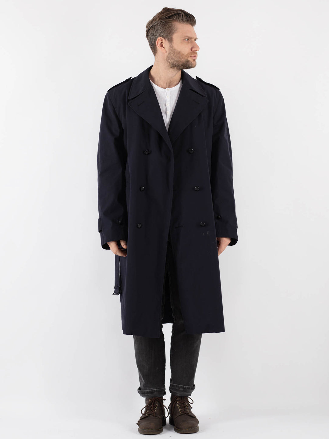 Vintage 80's Men Trench Coat in Blue