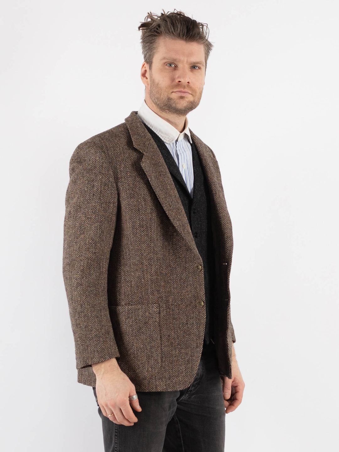 Vintage 80's Men Harris Tweed Jacket in Beige - NorthernGrip