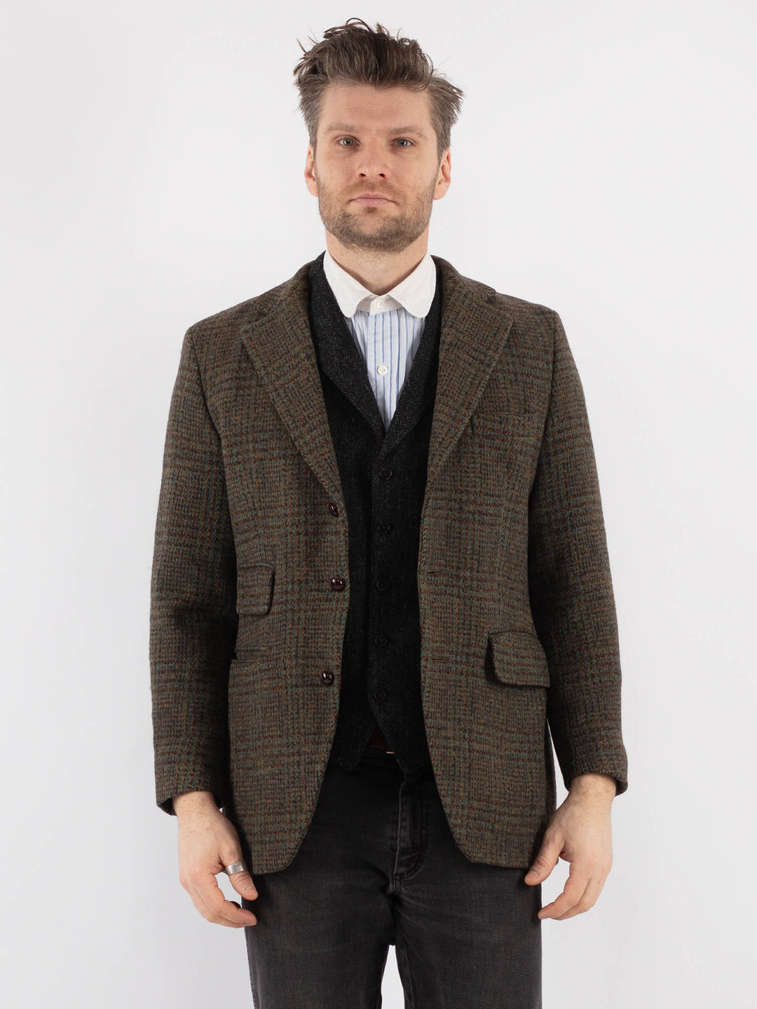 Vintage 80's Men Harris Tweed Jacket in GreenZ709