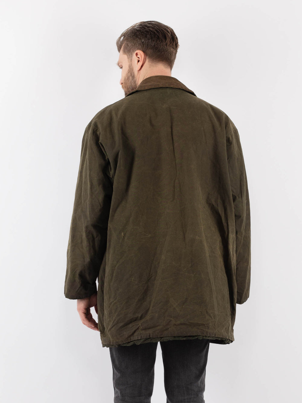 Vintage 80's Men Waxed Canvas Jacket in GreenZ894