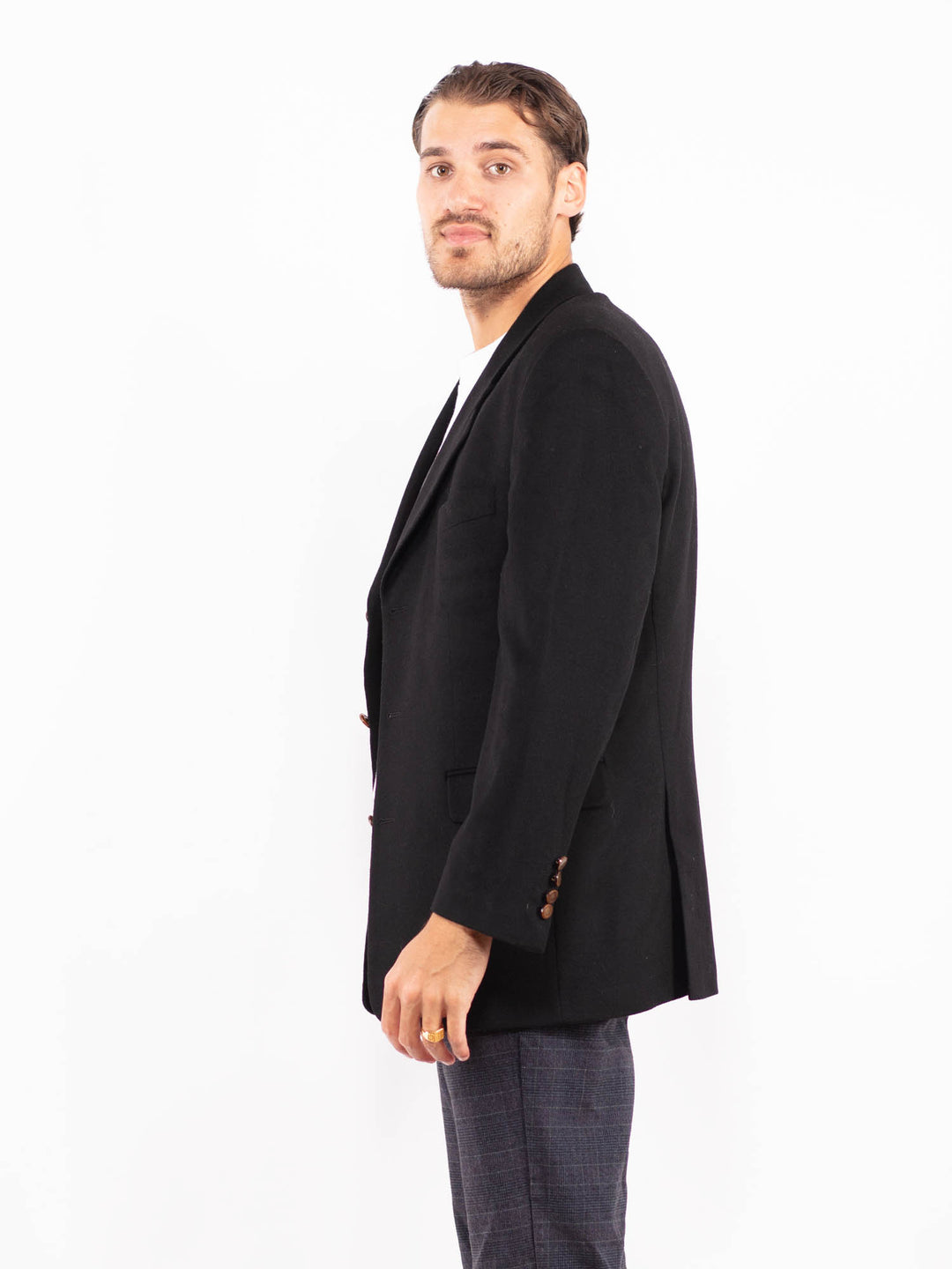 Vintage 80's Men Wool Blend Blazer Jacket in BlackZ2161