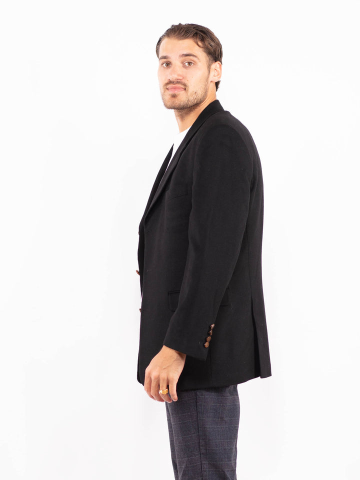 Vintage 80's Men Wool Blend Blazer Jacket in BlackZ2161