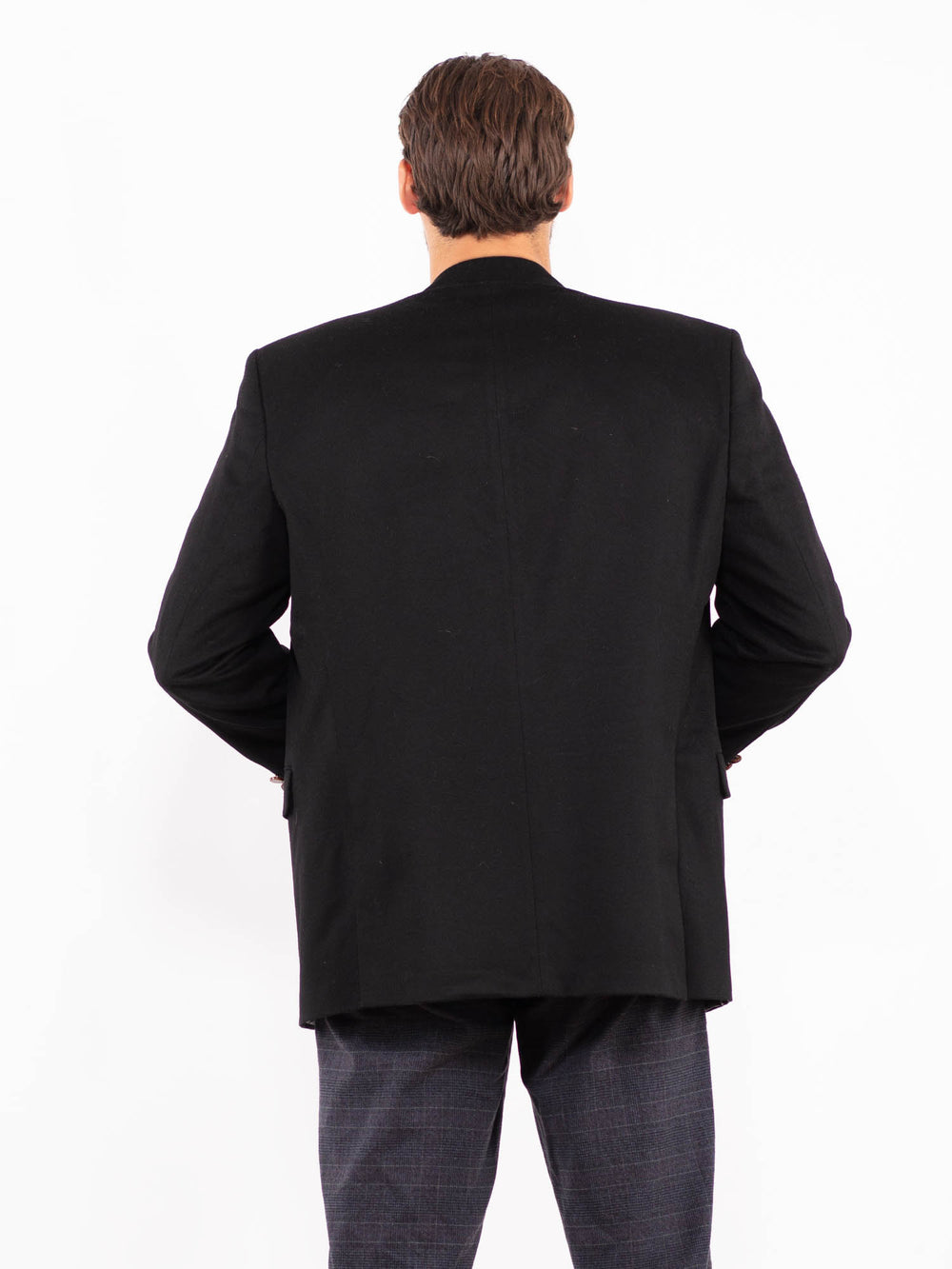 Vintage 80's Men Wool Blend Blazer Jacket in BlackZ2161