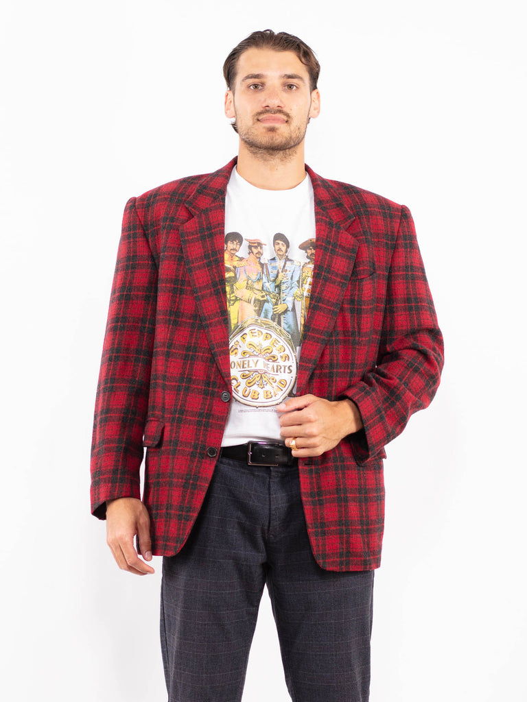 ジャケット・アウター 80s 90s ITALY plaid pattern coat EURO Vintage-80s-Men-Wool-Blazer-
