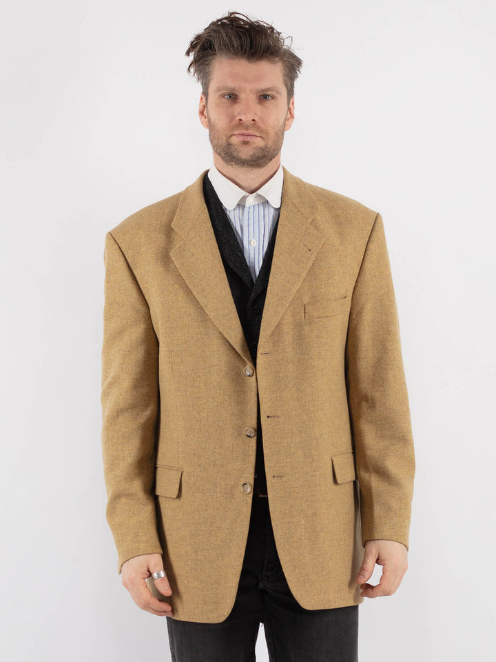 Vintage 80's Men Wool Blazer Jacket in Beige - NorthernGrip