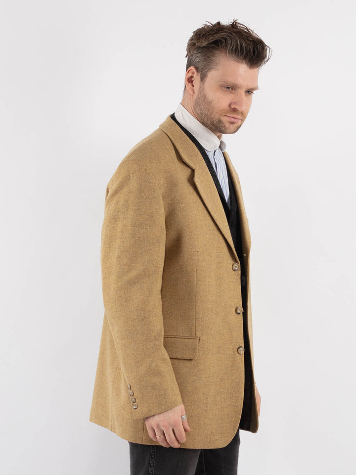 Vintage 80's Men Wool Blazer Jacket in Beige - NorthernGrip