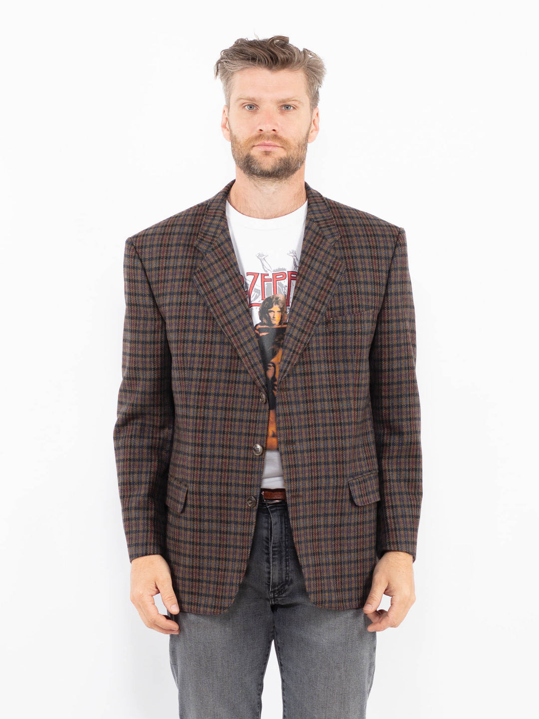 Vintage 80's Men Wool Blend Blazer Jacket in MultiZ2321