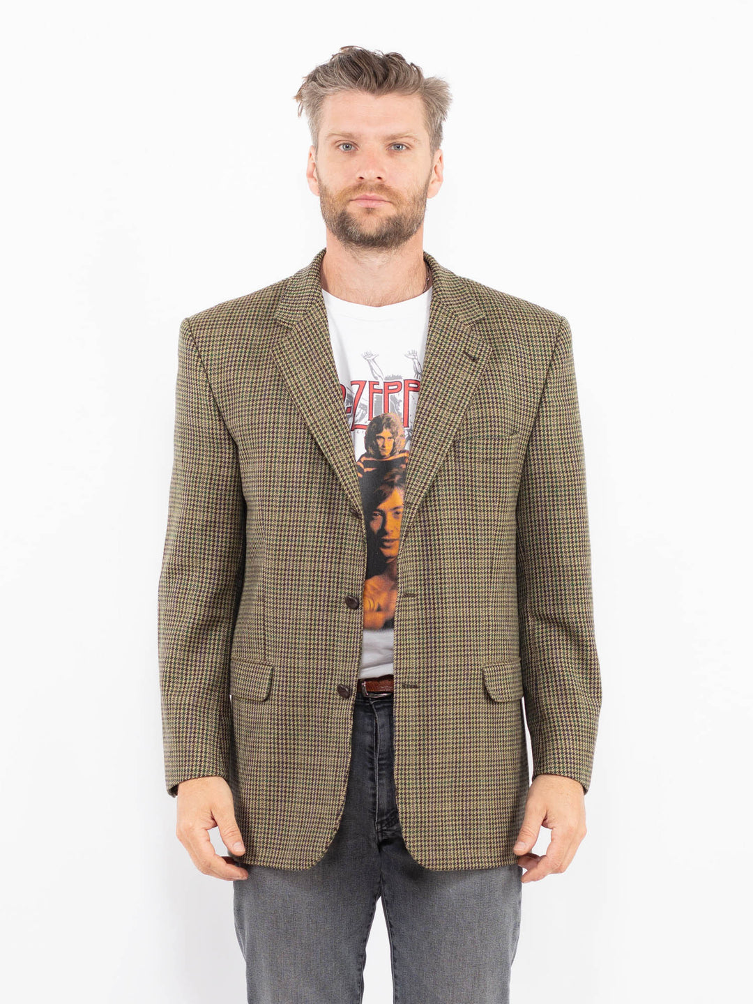 Vintage 80's Men Wool Blazer Jacket in GreenZ2324